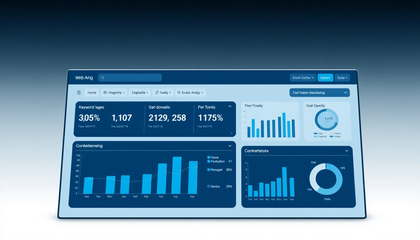 Dashboard-Layout mit Web-Rang-Analyse und Grafiken visuell dargestellt.