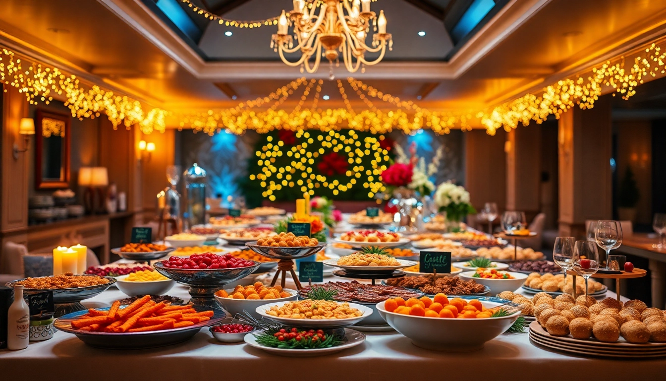 Enjoy a beautifully presented buffet from our Partyservice, featuring an array of gourmet dishes in a festive setting.
