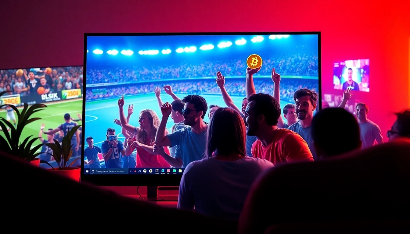 Explore Betting sites that accept bitcoin with a dynamic visual of diverse bettors engaged in sports betting.