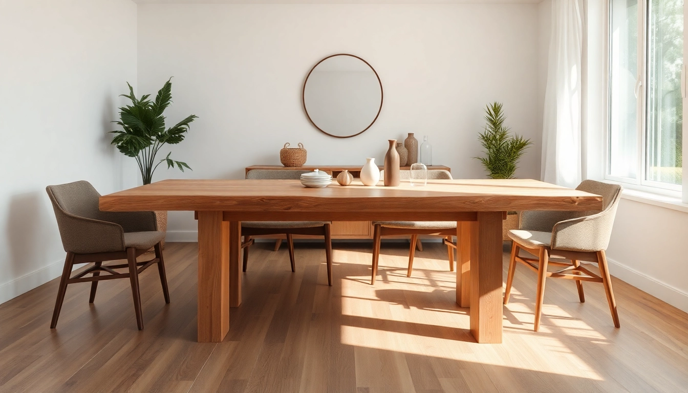 Esstisch Eiche mit Baumkante in einem eleganten Esszimmer, harmonisch dekoriert.