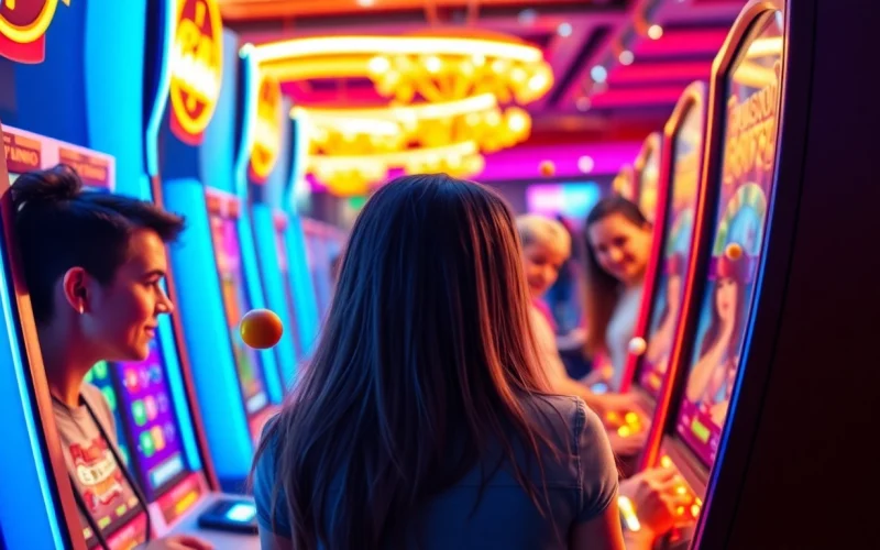 Erleben Sie die Spannung des Plinko Casinos mit Spielern, die an einem bunten Spielautomaten um Echtgeld spielen.