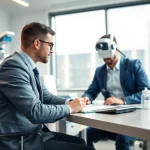 Headhunter Gesundheitswesen interviewt einen Kandidaten in einem modernen Büro.