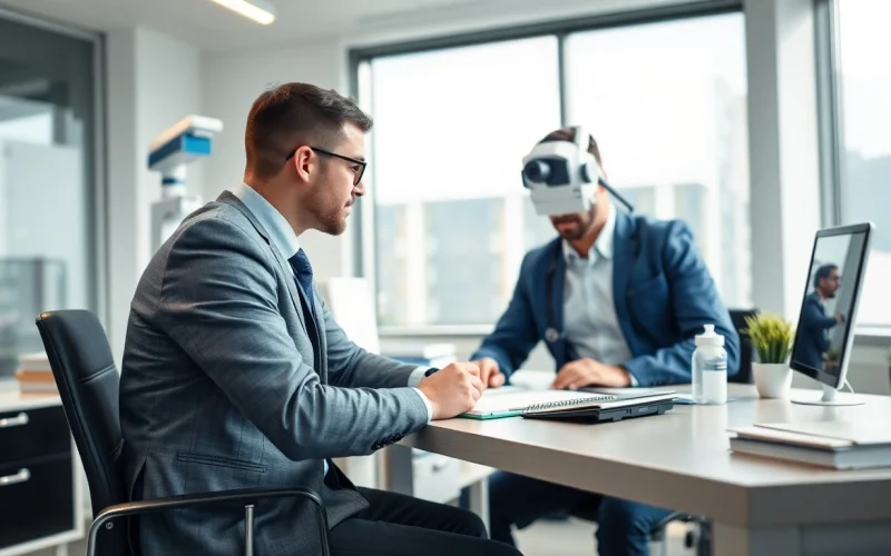 Headhunter Gesundheitswesen interviewt einen Kandidaten in einem modernen Büro.