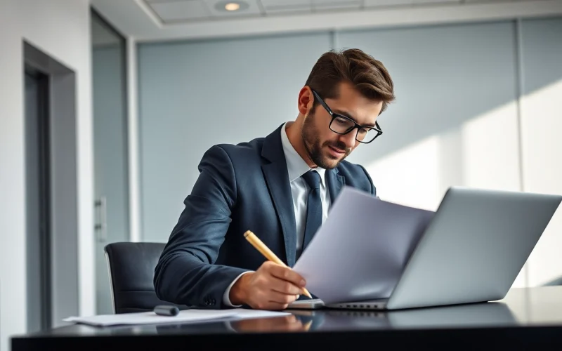 Headhunter Kassel analysiert Lebenslauf in modernem Büro.