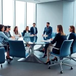 Interaktion in einem modernen Konferenzraum mit Headhunter Berlin-Fachleuten.