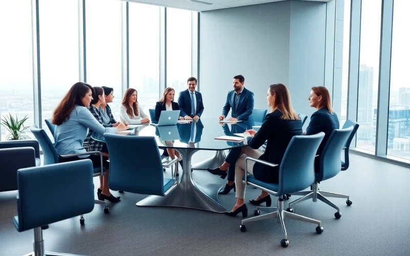 Interaktion in einem modernen Konferenzraum mit Headhunter Berlin-Fachleuten.
