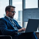 Headhunter analysiert Lebensläufe und Bewerbungen in modernem Büro.