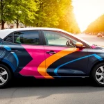 Auto bestickeren mit hochwertiger Folie, die das Fahrzeug in ein auffälliges Werbemittel verwandelt.