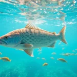 Tauchen in Playa del Carmen, ein Taucher erkundet die farbenfrohen Korallenriffe unter Wasser.