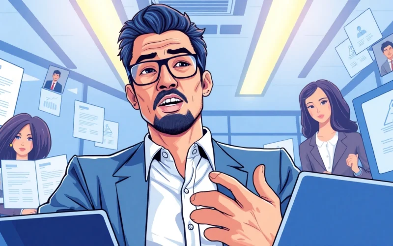 Headhunter engaging with candidates in a modern office setting.