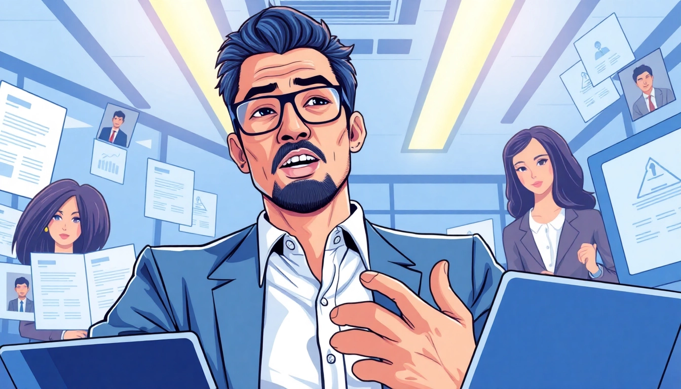 Headhunter engaging with candidates in a modern office setting.