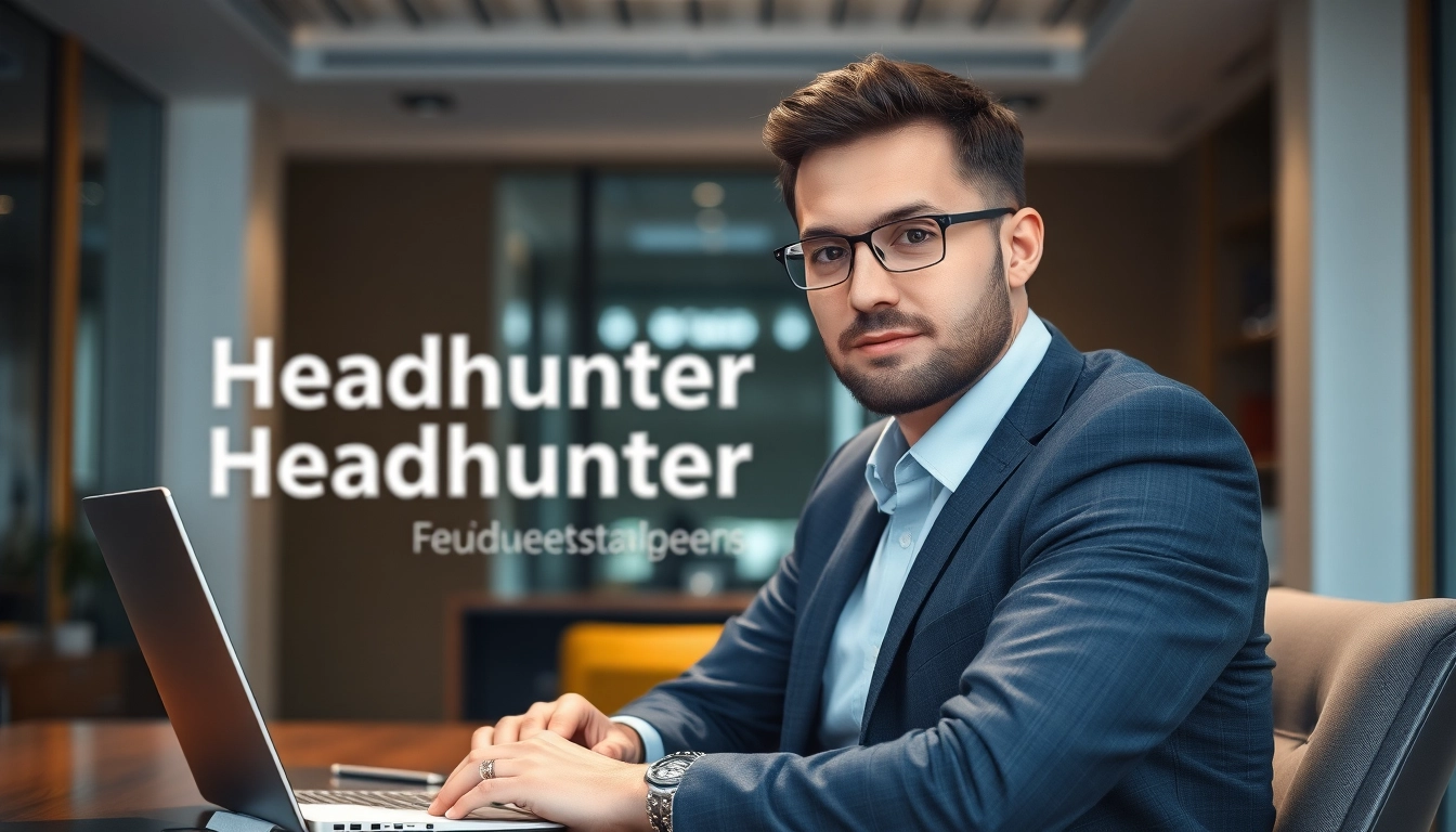 Professioneller Headhunter Führungskräfte in modernem Büro mit Laptop und Notizen.