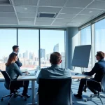 Headhunter Frankfurt zeigt ein engagiertes Team in einem modernen Büro.