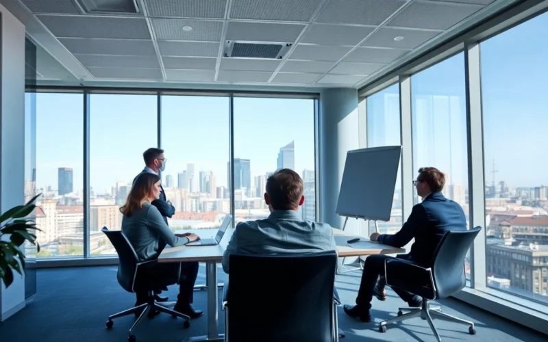 Headhunter Frankfurt zeigt ein engagiertes Team in einem modernen Büro.