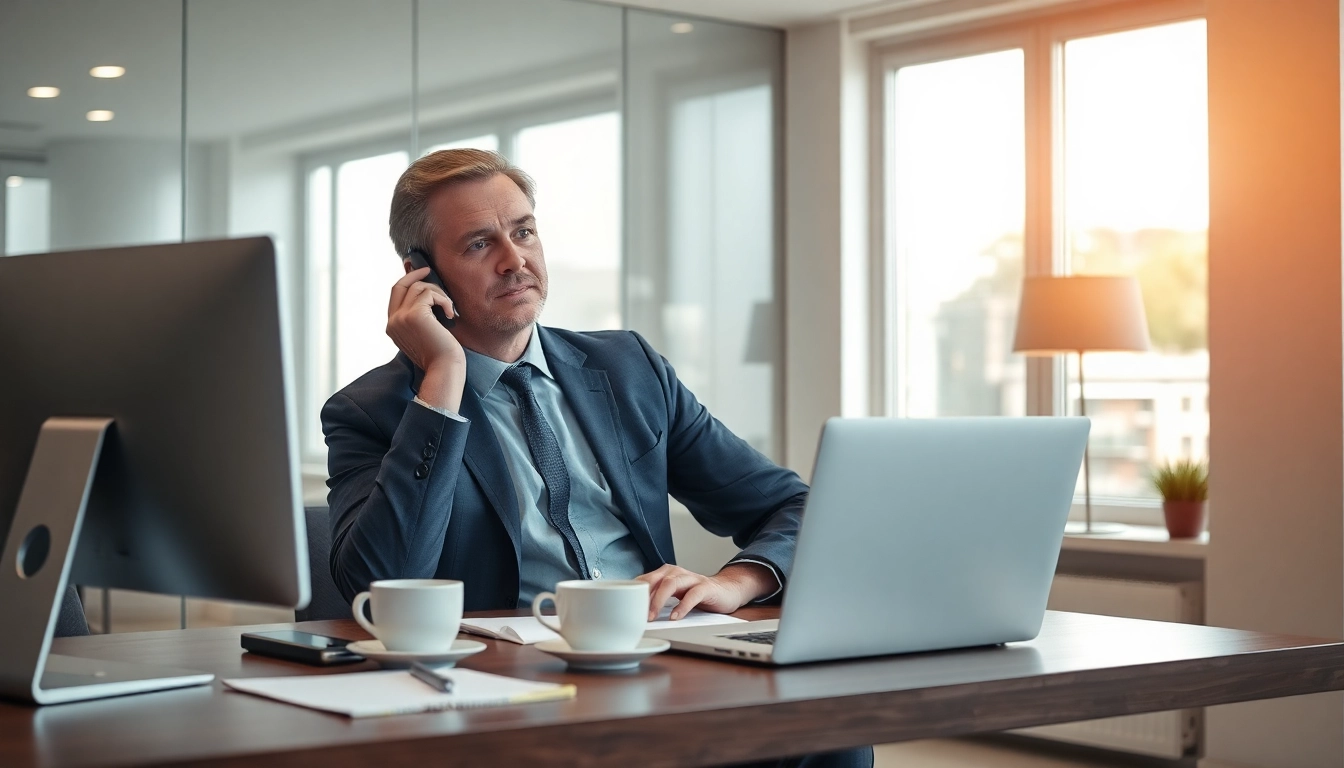 Professioneller Headhunter Frankfurt bei der Arbeit im modernen Büro mit Laptop und Notizen.