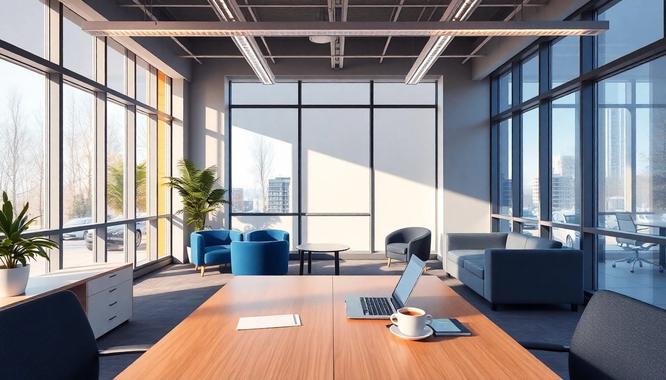 Visualisieren Sie Headhunter Schweiz in einem modernen Bürointerieur mit Schreibtisch und Laptop, das Effizienz ausstrahlt.