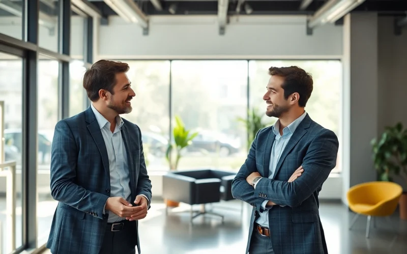 Personalvermittlung: Ein Personalvermittler spricht mit einem Kandidaten in einem modernen Büro.