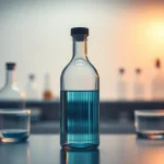 Kaufe hochwertiges kolloidales Silber in einer sauberen Umgebung mit fokussiertem Licht auf der Flasche.