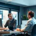 Headhunter IT führt ein persönliches Gespräch mit einem IT-Experten in einem modernen Büro.