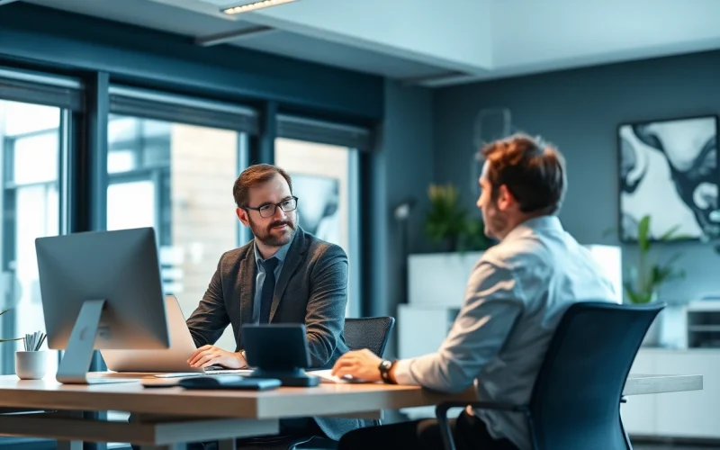 Headhunter IT führt ein persönliches Gespräch mit einem IT-Experten in einem modernen Büro.