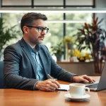 Headhunter IT bei der Arbeit im modernen Büro, professionell und einladend gestaltet.