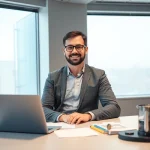 Professioneller Headhunter IT arbeitet begeistert in modernem Büro.