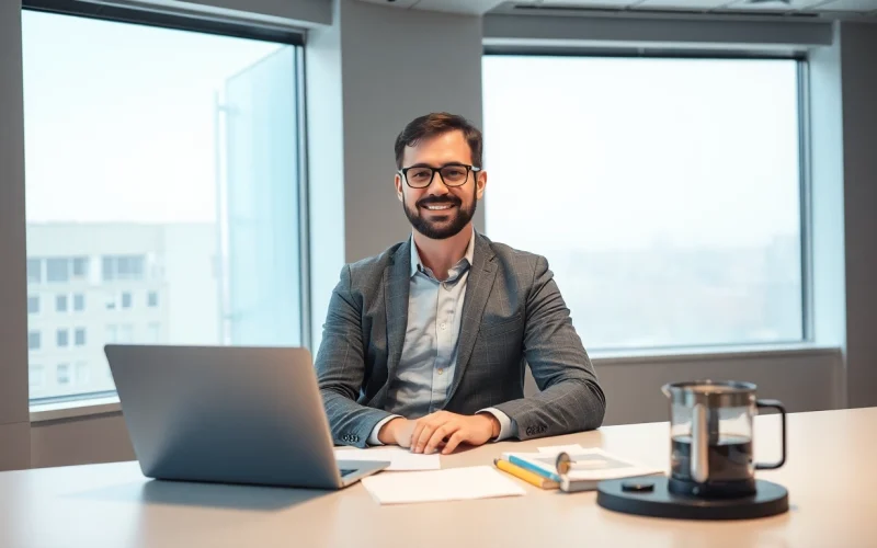 Professioneller Headhunter IT arbeitet begeistert in modernem Büro.