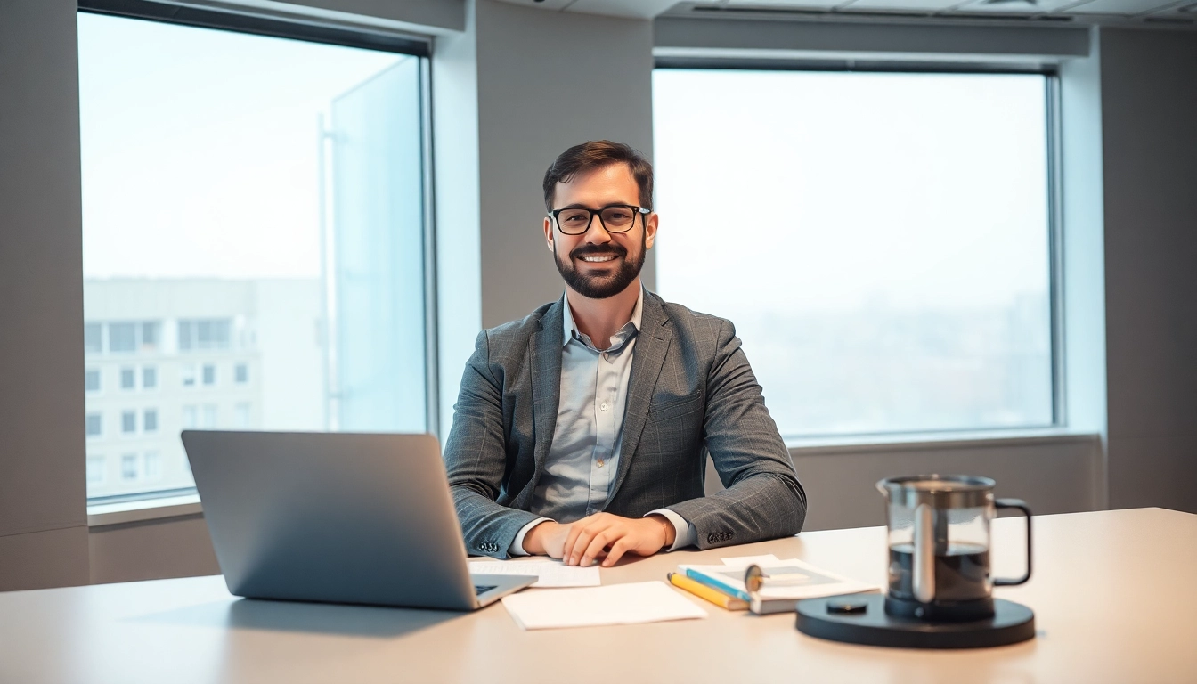Professioneller Headhunter IT arbeitet begeistert in modernem Büro.