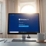 Windows 11 Download kostenlos Deutsch auf einem Computer-Bildschirm, der den Download-Prozess darstellt und eine produktive Arbeitsatmosphäre vermittelt.