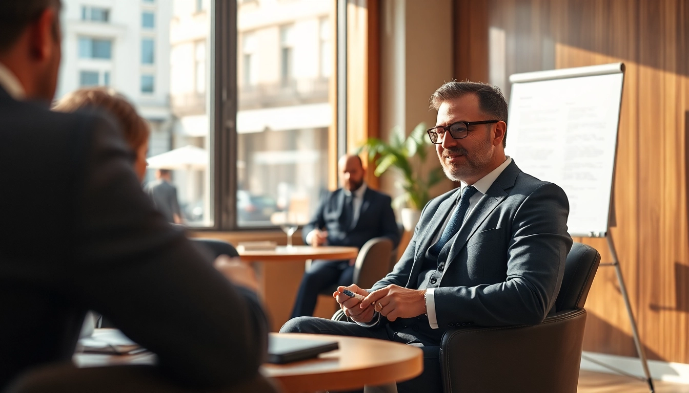 Headhunter Gastronomie führt ein professionelles Gespräch mit einem Kandidaten in einem modernen Büroambiente.