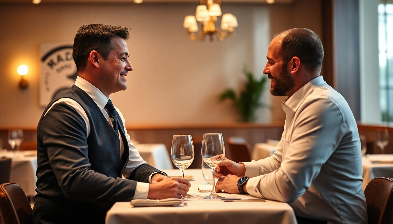 Headhunter Gastronomie bespricht Lebenslauf mit Restaurantmanager in elegantem Umfeld.