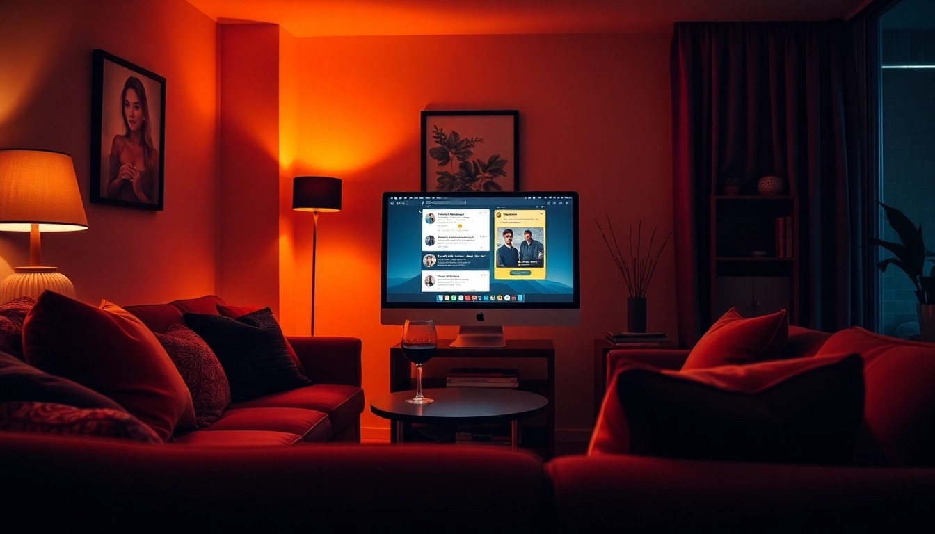 Engaging sex chat scene with a cozy atmosphere, modern decor, and inviting lighting.