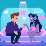 Engaging scene of AI characters in a chat interface, highlighting free ai sex chat interactions in a cozy virtual setting.