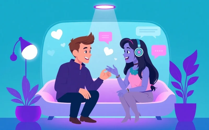 Engaging scene of AI characters in a chat interface, highlighting free ai sex chat interactions in a cozy virtual setting.