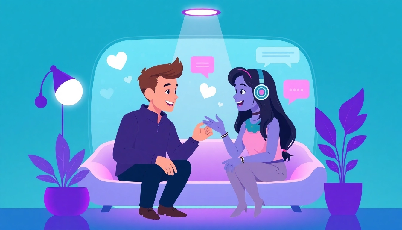 Engaging scene of AI characters in a chat interface, highlighting free ai sex chat interactions in a cozy virtual setting.