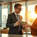 Headhunter Gastronomie berät Kunden im modernen Büro über Karrieremöglichkeiten.