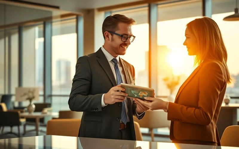 Headhunter Gastronomie berät Kunden im modernen Büro über Karrieremöglichkeiten.