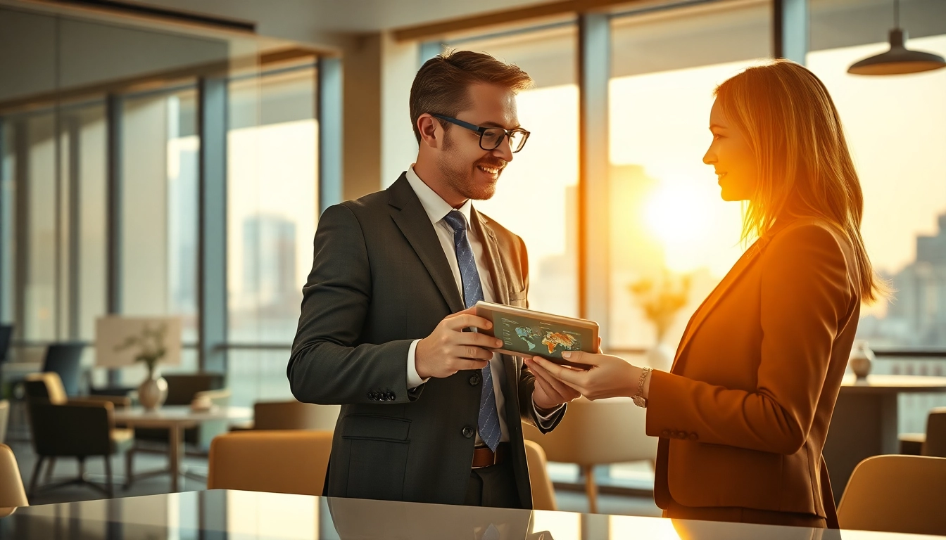 Headhunter Gastronomie berät Kunden im modernen Büro über Karrieremöglichkeiten.