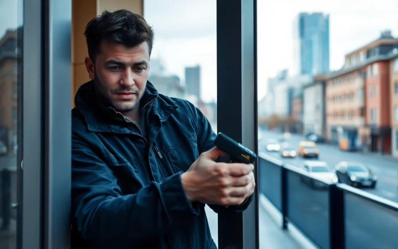 Schlüsseldienst Berlin 24h: Professioneller Techniker bei der Notöffnung einer Tür in Berlin mit modernem Werkzeug.