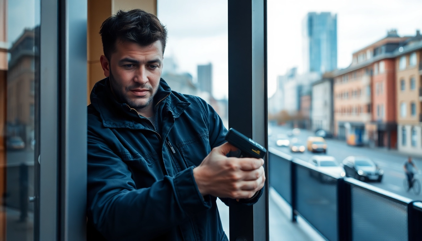Schlüsseldienst Berlin 24h: Professioneller Techniker bei der Notöffnung einer Tür in Berlin mit modernem Werkzeug.