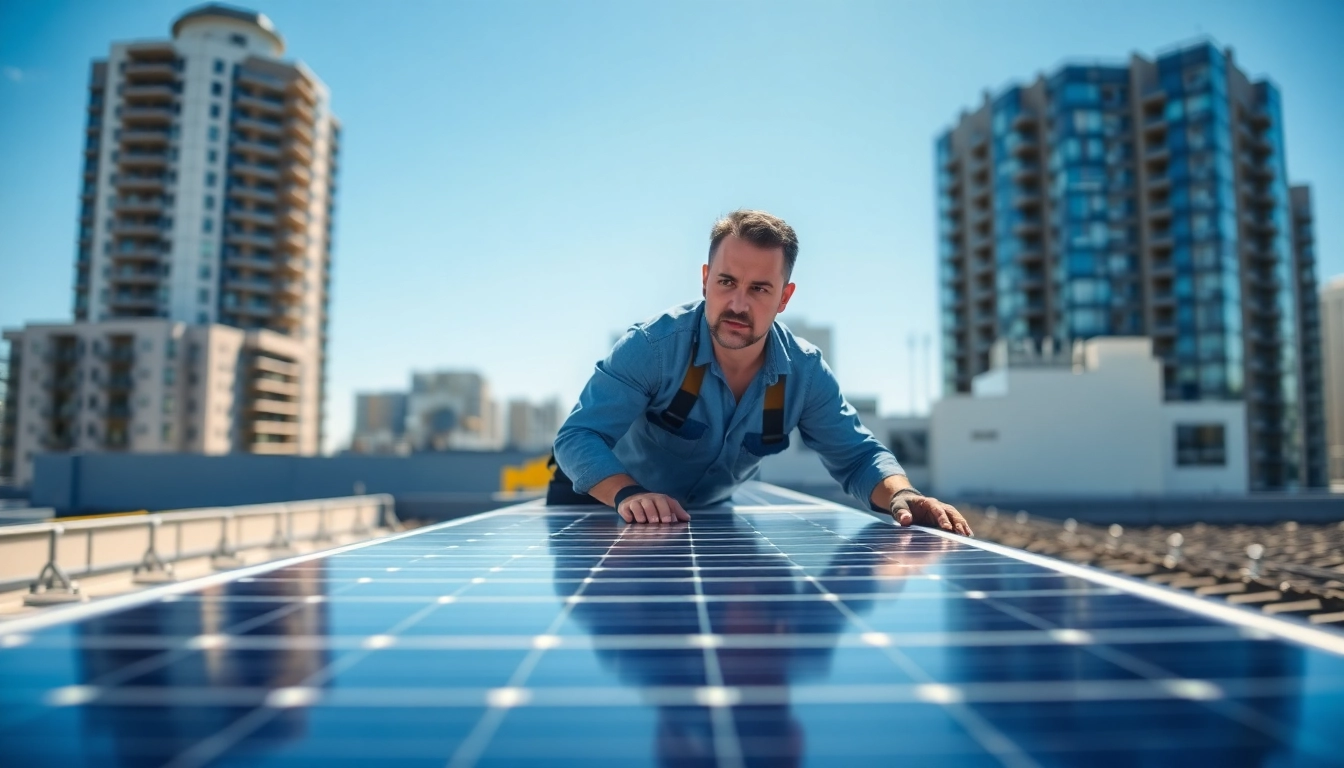 Photovoltaikanlage Kaufen Wien: Hochwertige Solarpanel-Installation zeigt Techniker bei der Montage.