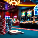 Engaging scene of high-stakes poker players at 789club casino table with colorful chips and cards.