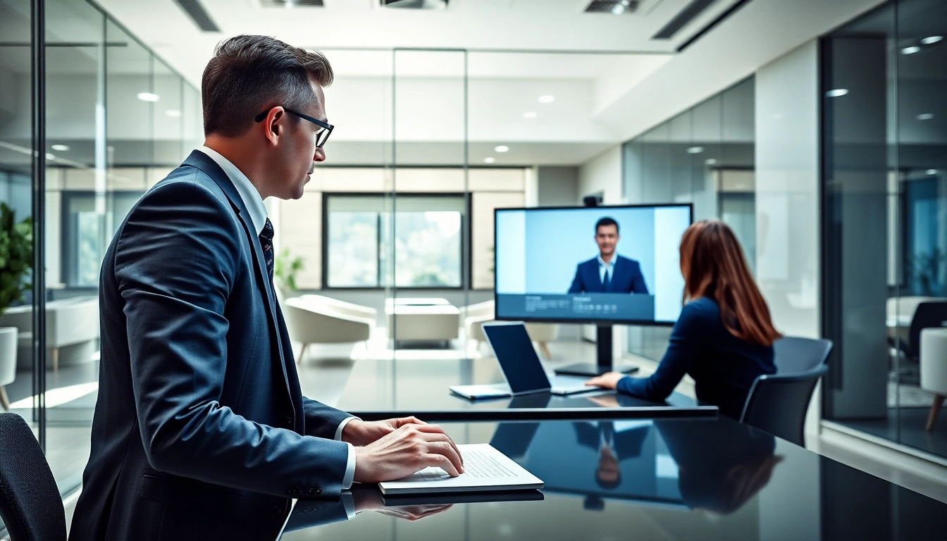 Erfahrener Headhunter Schweiz führt ein Interview in modernem Bürosetting.