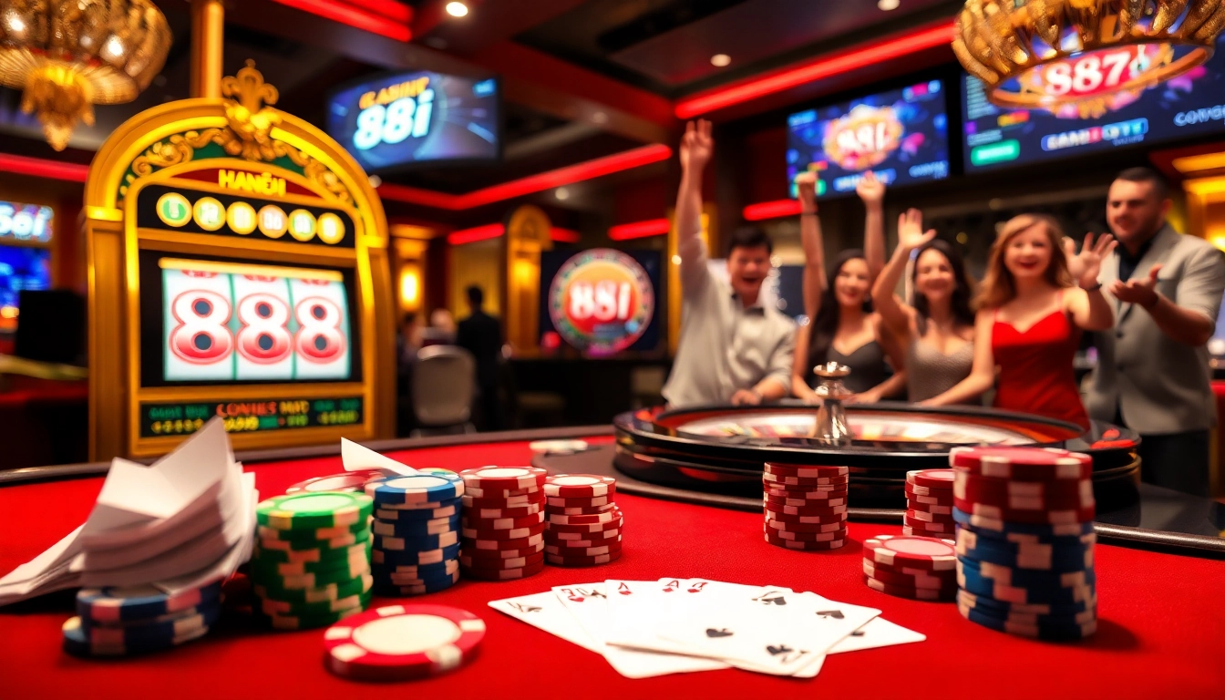 88i nhà cái offers a thrilling casino experience with vibrant poker chips and cards.