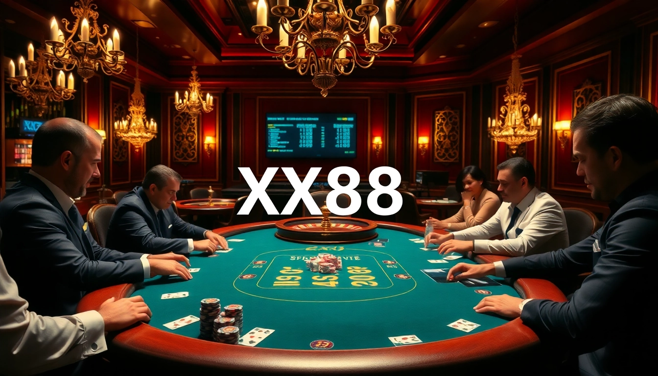 Experience the thrill of XX88 at a luxurious casino poker table filled with high-stakes action.