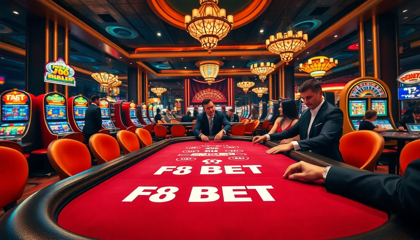 Experience the thrill of betting at F8 BET's exclusive poker table in a luxurious casino.